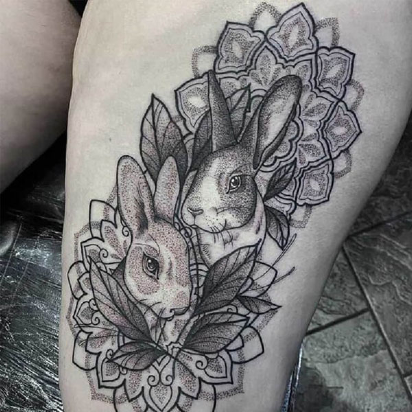 Tattoo 2 con thỏ đen trắng đẹp