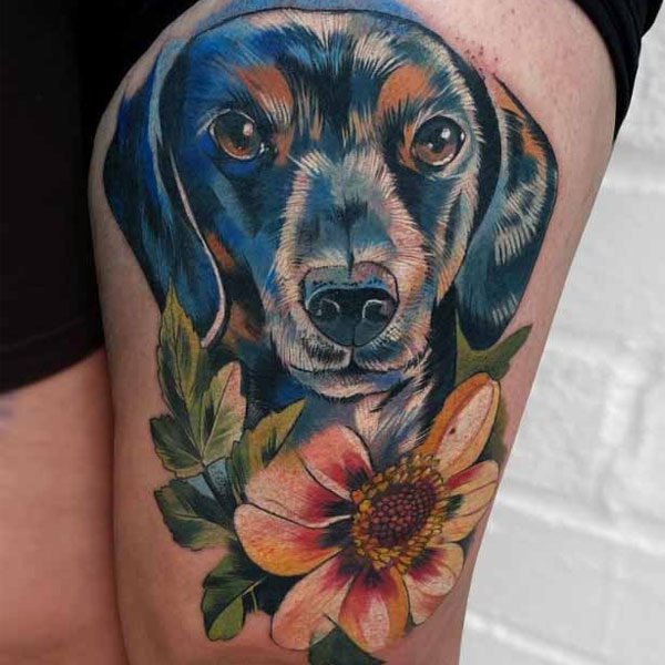 Tattoo con chó màu sắc đẹp
