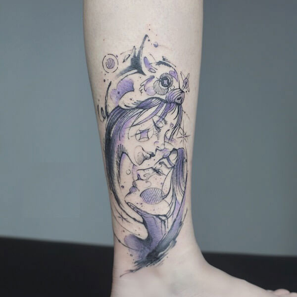 Tattoo cung song tử cổ chân