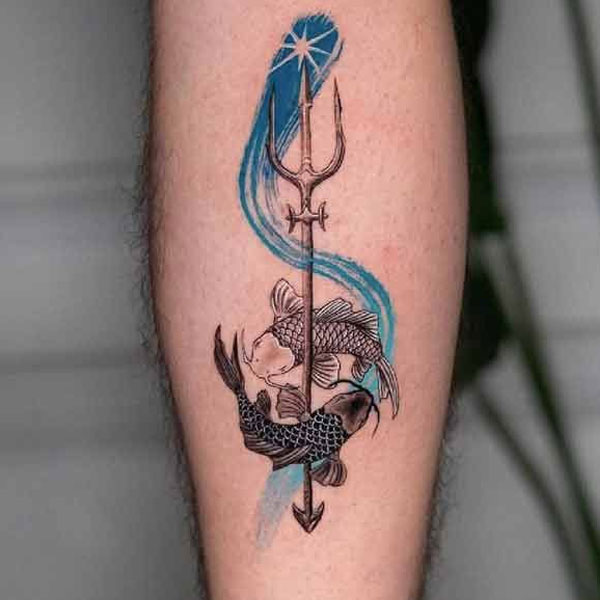 Tattoo cung song ngư bắp chân siêu đẹp