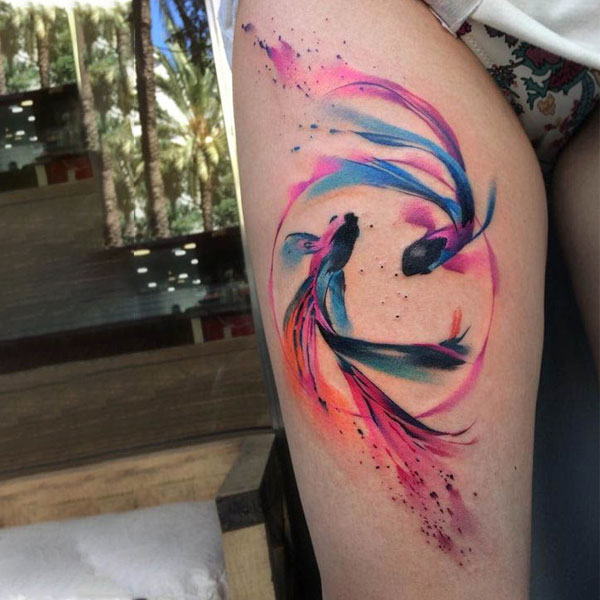 Tattoo cung song ngư màu sắc