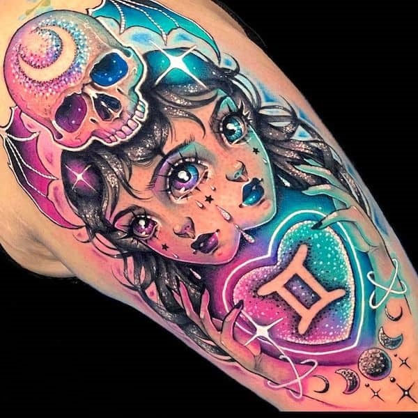 Tattoo cung song tử màu sắc đẹp