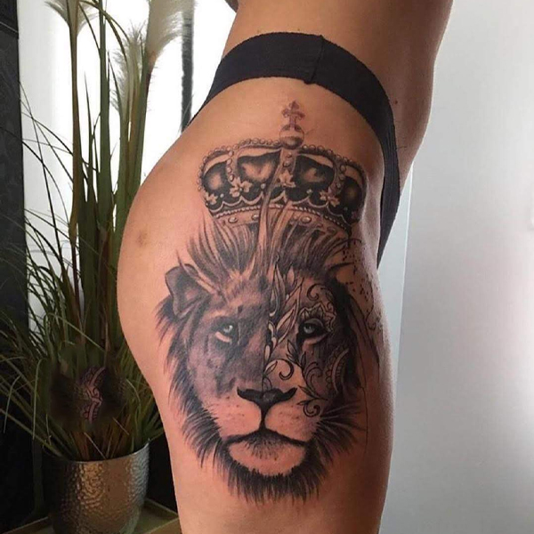 Tattoo sư tử ở hông