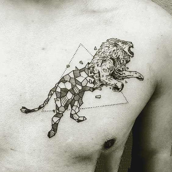Tattoo cung sư tử ở ngực nam đẹp