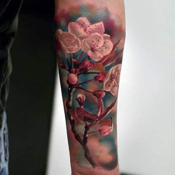 Tattoo hoa đào kín tay