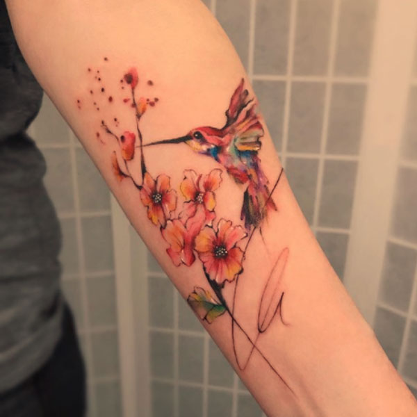 Tattoo hoa đào và chim