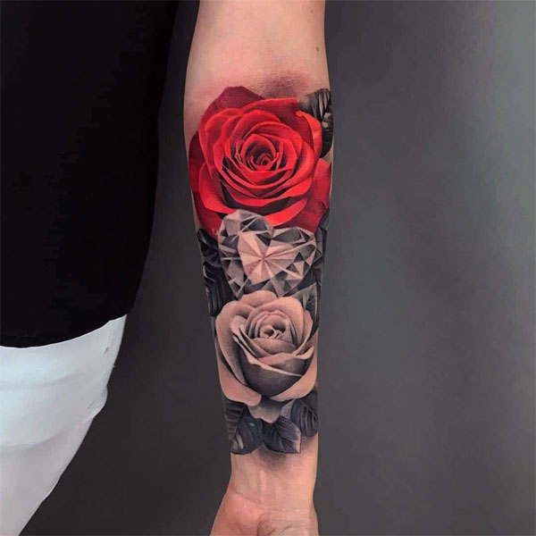 Tattoo mệnh thổ hoa hồng cực đẹp