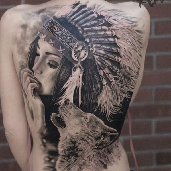 Tattoo thổ dân và chó sói đẹp
