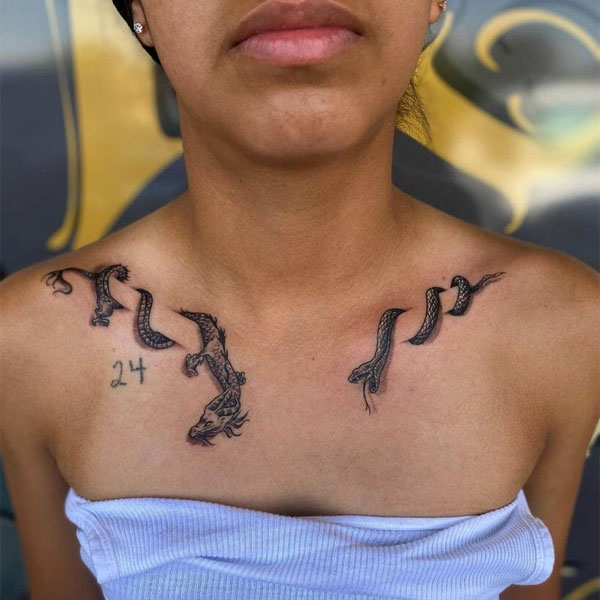 Tattoo xương quai xanh rồng và rắn