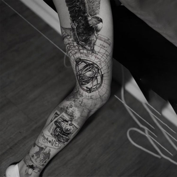 Tattoo kín chân đen trắng đẹp