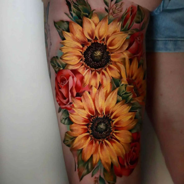 Tattoo mệnh hỏa hoa hướng dương đẹp