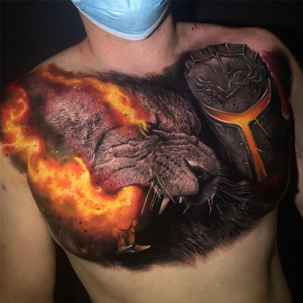 Tattoo mệnh hỏa ngực đẹp