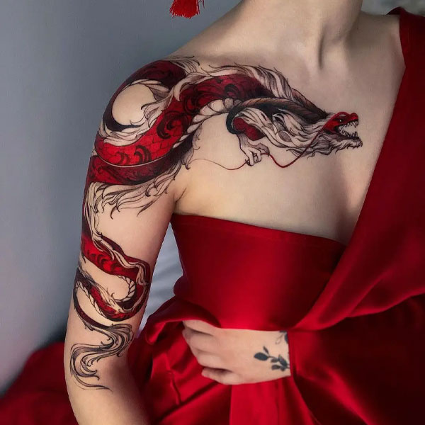 Tattoo phượng hoàng rồng đỏ chất