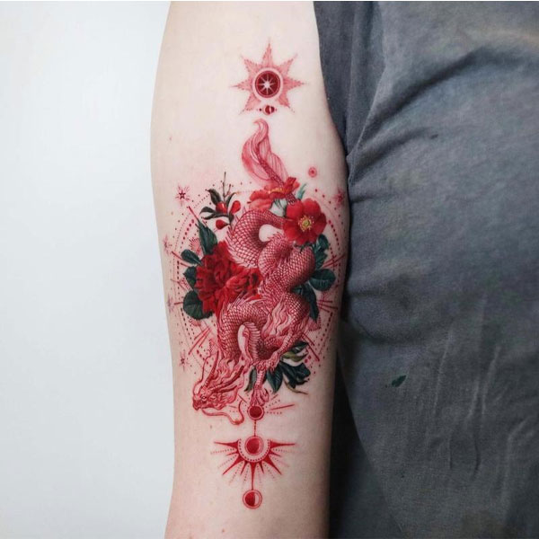 Tattoo mệnh hỏa rồng đỏ cực đẹp