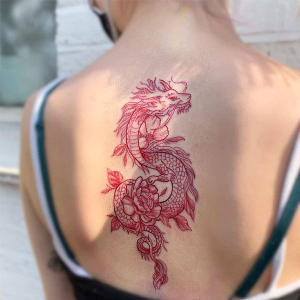 Tattoo mệnh hỏa rồng ở lưng