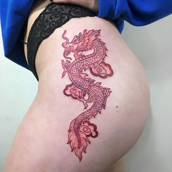 Tattoo mệnh hỏa rồng đỏ vùng kín