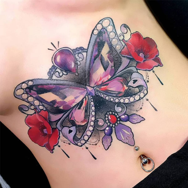 Tattoo mệnh kim bướm bướm ở bụng