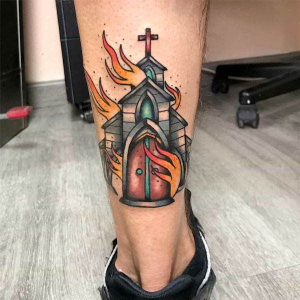 Tattoo ngọn lửa ở chân siêu đẹp
