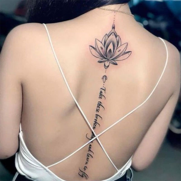 Tattoo dọc sống lưng hoa sen đẹp