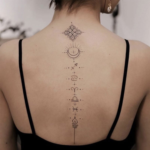 Tattoo dọc sống lưng ký tự đẹp