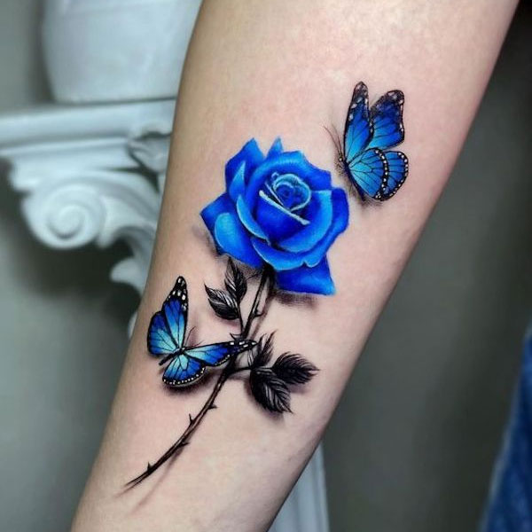 Tattoo hoa hồng xanh đậm
