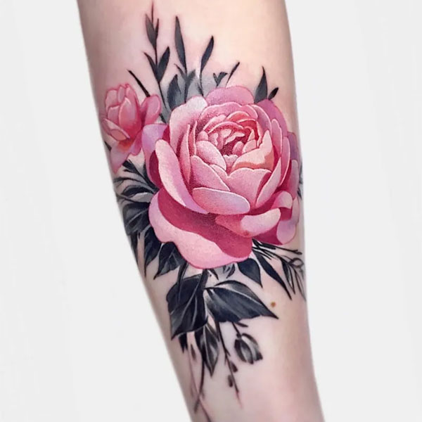 Tattoo hoa mẫu đơn hồng đẹp
