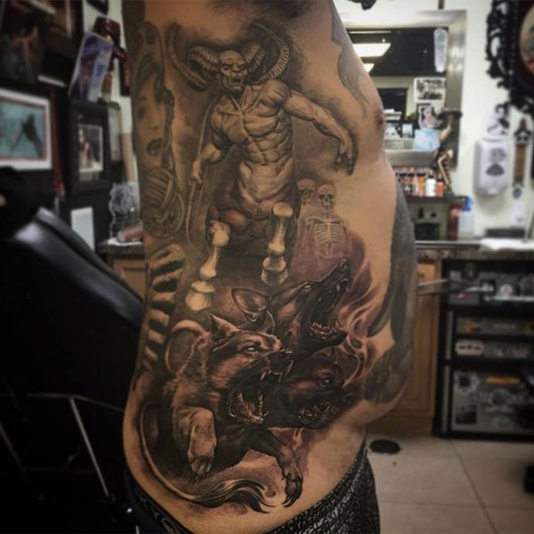 Tattoo quỷ sataan với ceberus