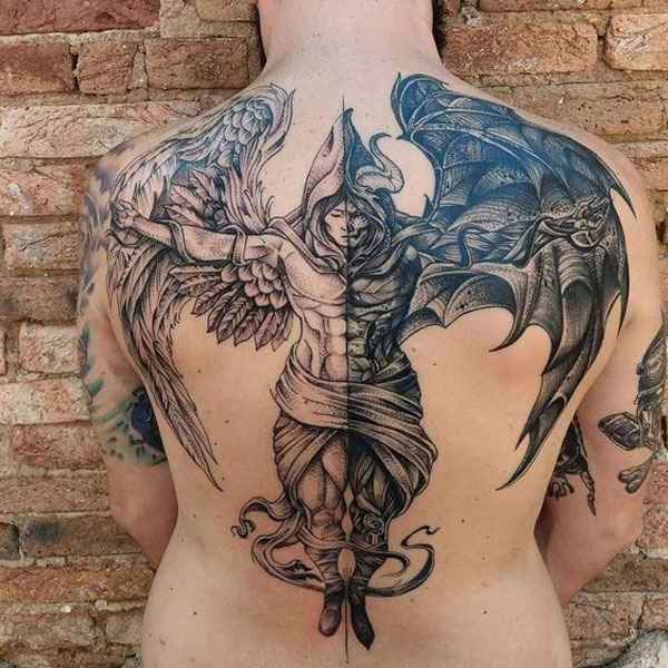 Tattoo quỷ satan với thiên thần