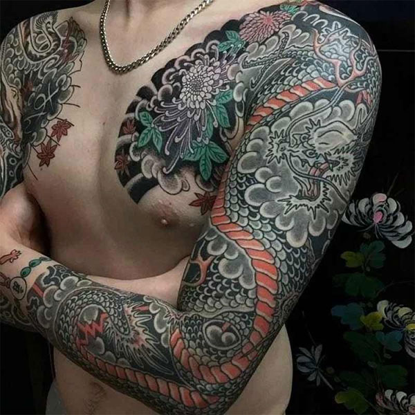 Tattoo rồng châu á kín tay đẹp