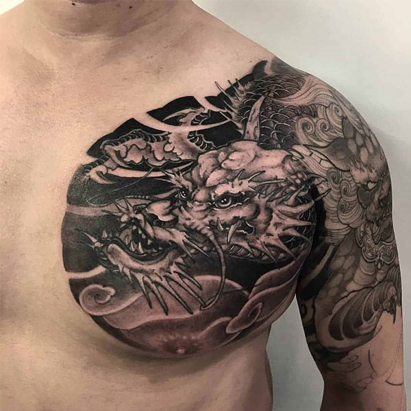 Tattoo rồng châu á ngực đẹp