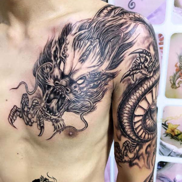 Tattoo rồng châu á quấn tay đẹp
