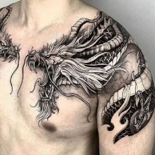 Tattoo rồng châu á quấn vai