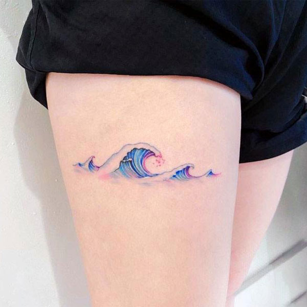 Tattoo sóng nước bắp chân cực đẹp