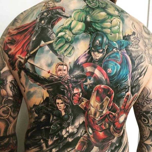 Hình xăm Iron Man và biệt đội siêu anh hùng