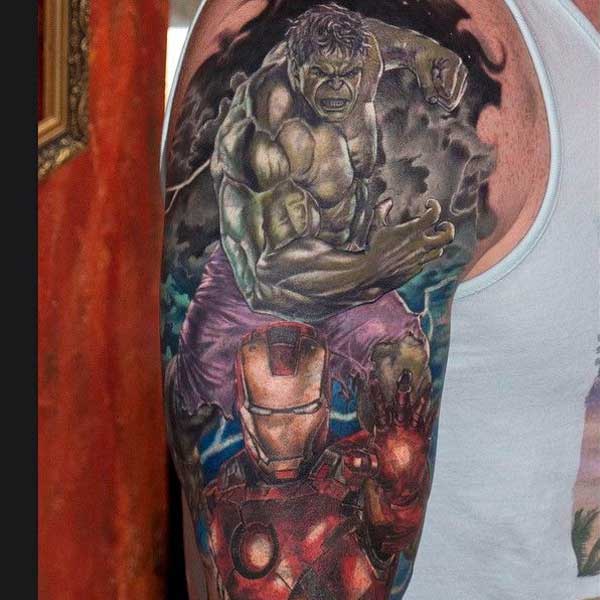 Hình xăm Iron Man và Hulk