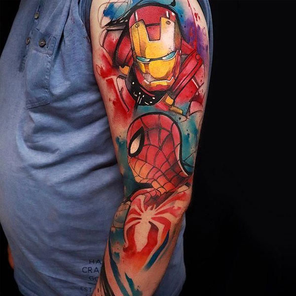 Hình xăm Iron Man và người Nhện