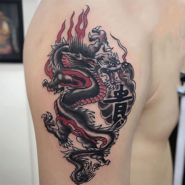 Tattoo rồng châu á bắp tay cực chất