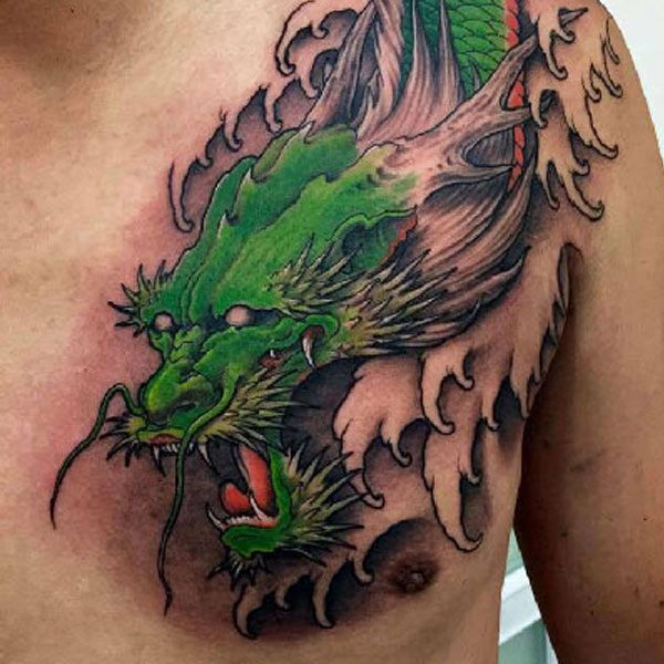 Tattoo rồng châu á xanh