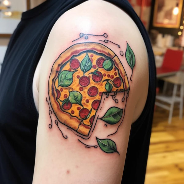 Hình xăm bánh pizza ở bắp tay