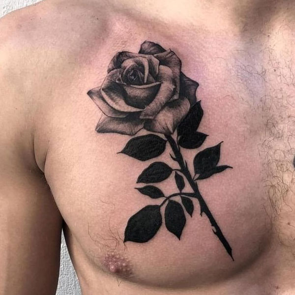 Hình xăm hoa hồng đen ở ngực 