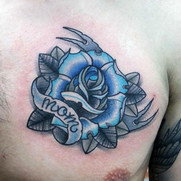 Hình xăm hoa hồng xanh ở ngực 