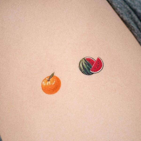 Hình xăm quả dưa hấu và cam mini
