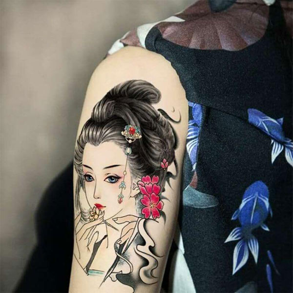 Hình xăm mỹ nữ Geisha hoa đào